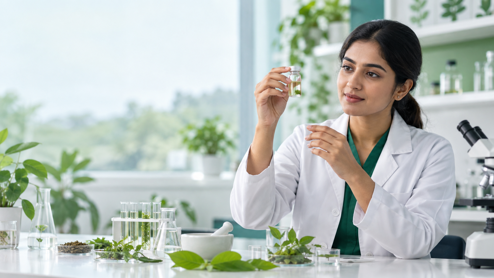 Healthcare scientist working with botanical samples